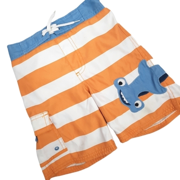 Gymboree Hammer Head Shark Orange‎ Striped Toddler Boys Swim Trunks Size 2T - Picture 1 of 4